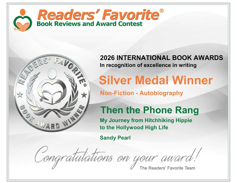 2026 International Book Awards certificate — Silver Medal Winner, Non-Fiction Autobiography, for Then the Phone Rang by Sandy Pearl