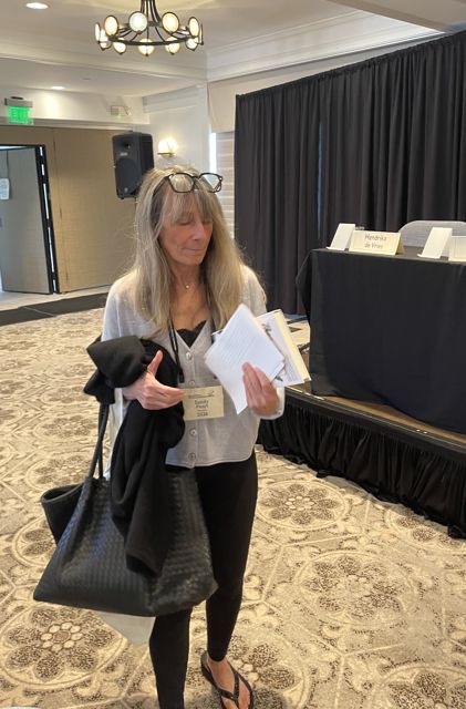 Sandy heading to the panel stage with her notes