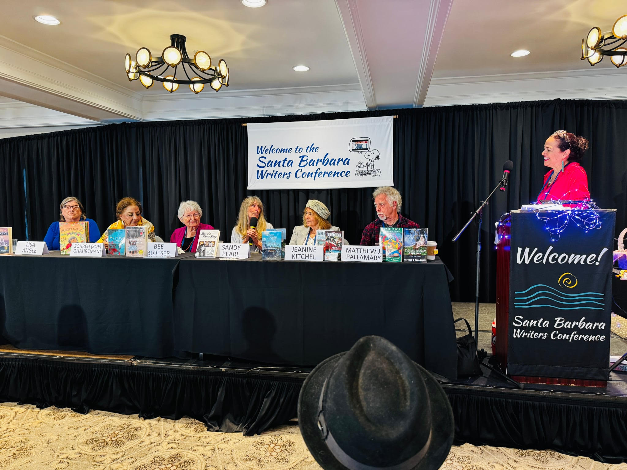 Sandy Pearl speaking on the Book Marketing Magic & Authors Roundtable panel at the 2026 Santa Barbara Writers Conference